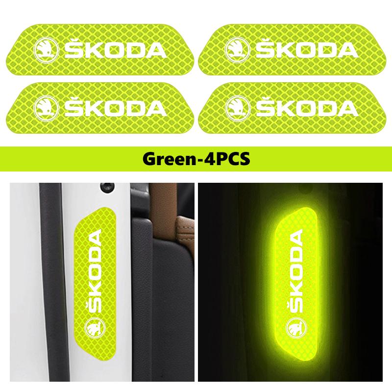 AAFO1 For Skoda Night Reflective Car Door Sticker Safety Warning Reflector Tape Decal Accessories S Kodiaq Octavia 2 3 Yeti Karoq