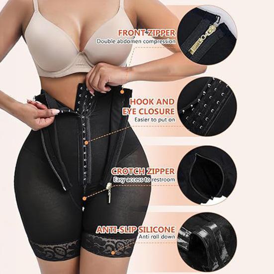 High Waist Shapewear with Zipper & Button Closure Tummy Control Hip Lifting Body Shaping Pants Compression Breathable Postpartum & Daily Firming