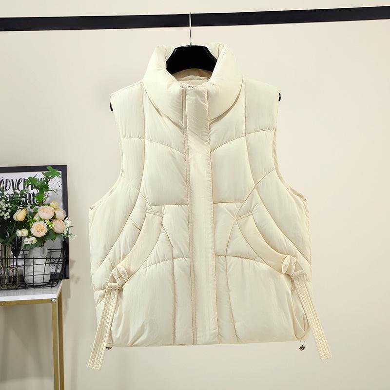 Women's Cotton Vest: European American Style, Autumn/Winter 2025, Sleeveless, Thickened, Warm, Casual Loose Fit, Solid Color Outerwear