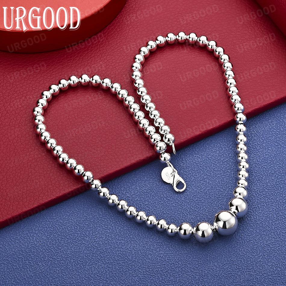 925 Sterling Silver Classic Polished Lucky Bead Necklace - Banquet Gift Jewelry