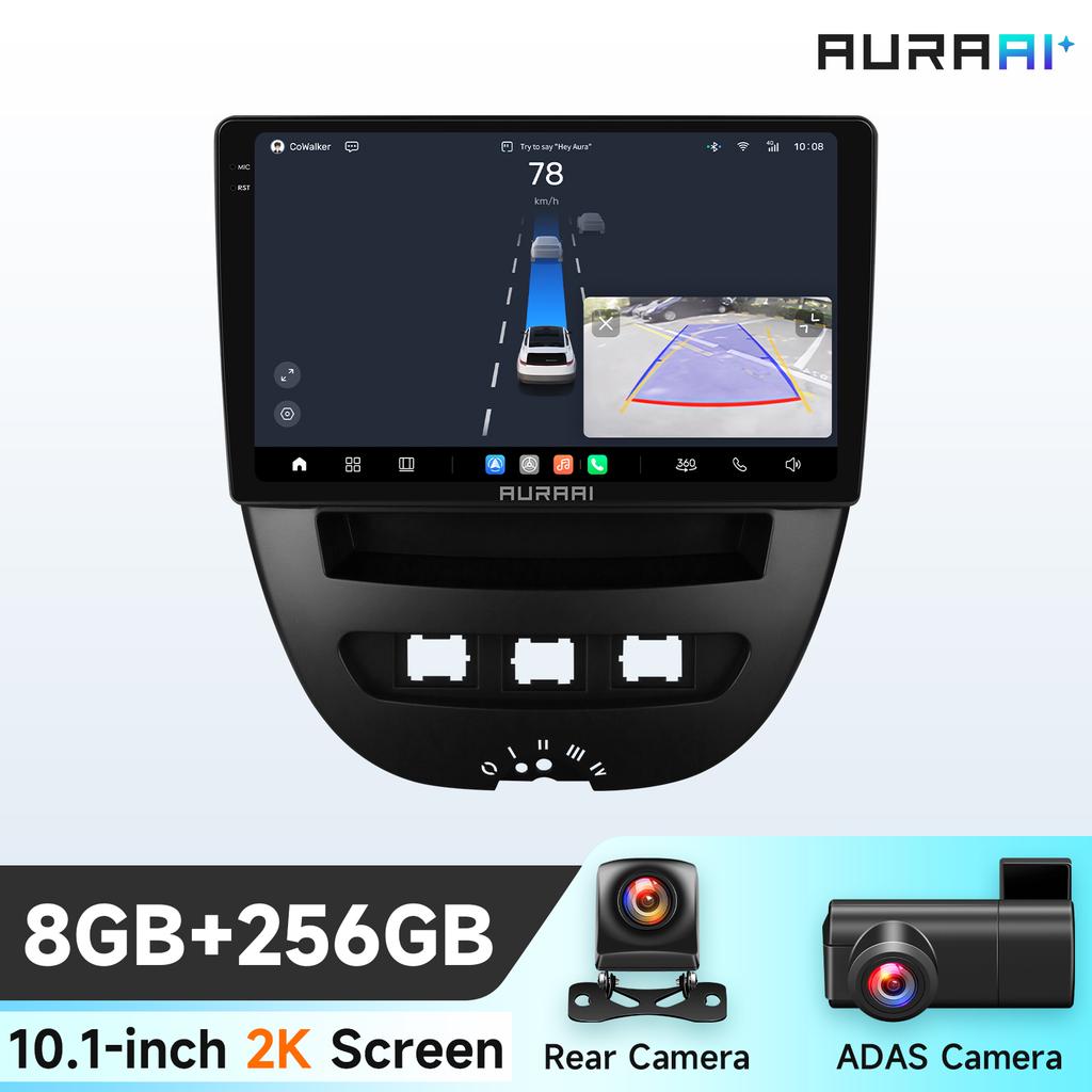 OSSURET Intelligent 2K Screen Carplay Android Auto for Peugeot 107 2005 Citroen C1 2014 Toyota Aygo Car Infotainment Multimedia Player GPS Bluetooth