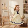 Children'S College-Style Short-Sleeve Dress With Turn-Down Collar Woven Tie Cotton Dress Kids' Dress