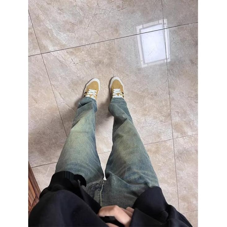 Herren-Jeans im Retro-Stil, gewaschen, Vintage, weites Bein, lockere, gerade Beinform, lässig, vielseitig, lange Hängehose