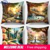 Dream Garden Single-Sided Printed Pillowcase, Sofa Living Room Fairy Tale Cushion Cover, Bedroom Bedside Romantic Pillow Cover