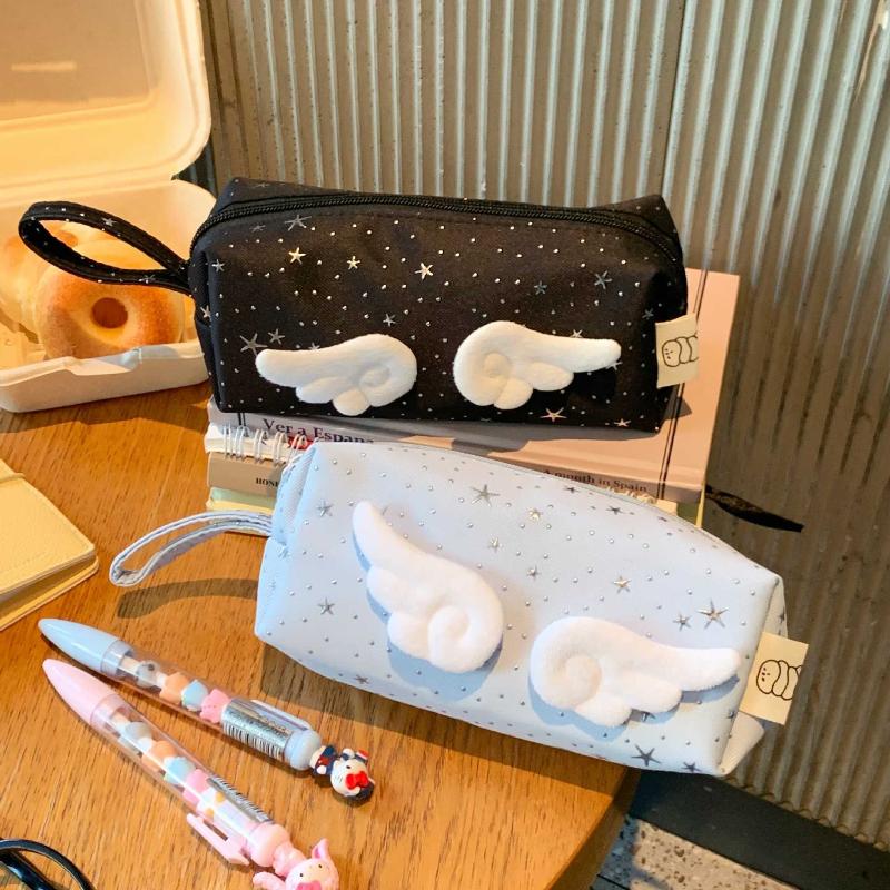 Print Wings Star Dots Pencil Case Y2K Large Capacity Korean Style Pen Bag Stationery Storage Desktop Storage Pencil Pouch School