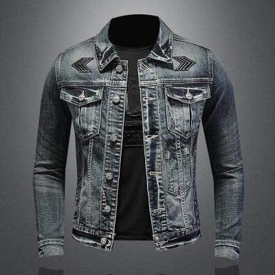 Autumn New Fashion Stand Neck Denim Jacket Trendy Stretch Denim Jacket Jacket Men's Fashion
