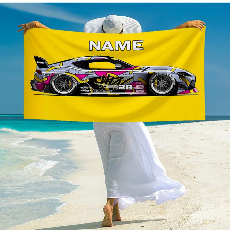 Custom Name Ultra-Soft Beach Towel with Racing Theme,Ideal for Pool - Camping, Diving - Perfect Travel Essential, Vibrant Beach Towel.
