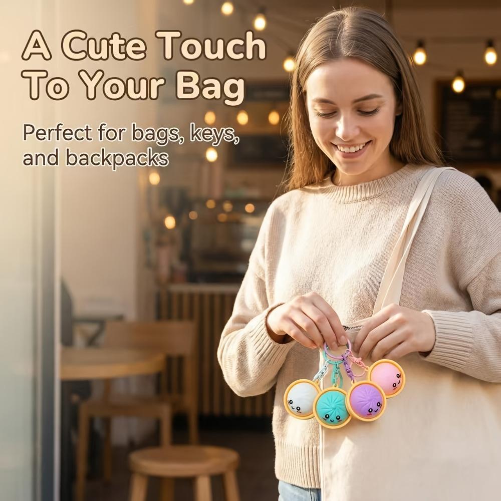 2-24Pcs Colorful 1.81Inch Big Cute Bun Keychain Stress Relief Pendant Party Favor Gift Random Color For Holiday Daily Use