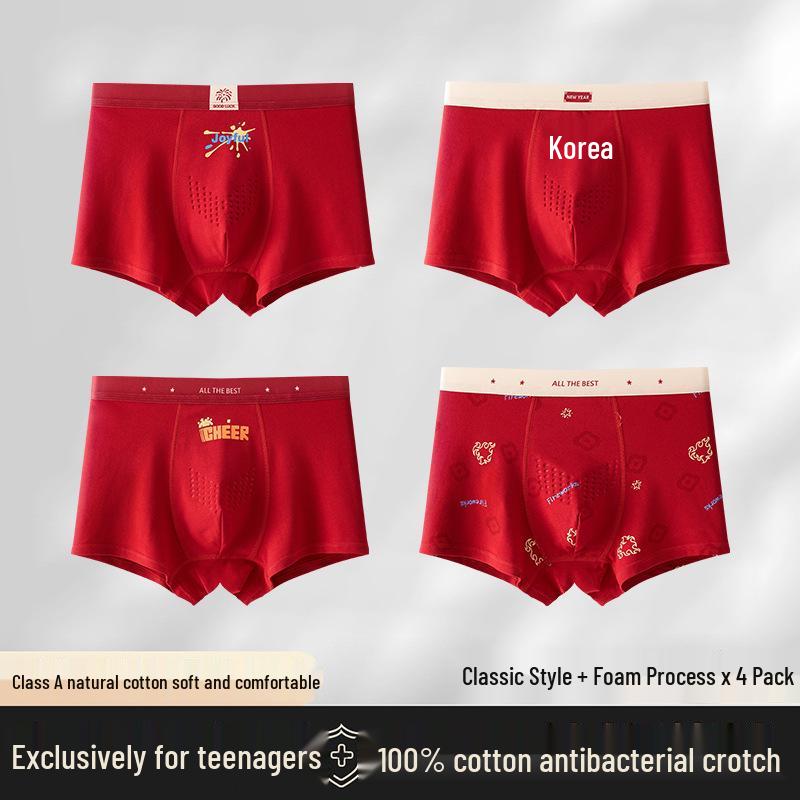 A-grade pure cotton red underwear for teenage boys (15-18) during growth spurts; autumn/winter, non-chafing, zodiac-themed.