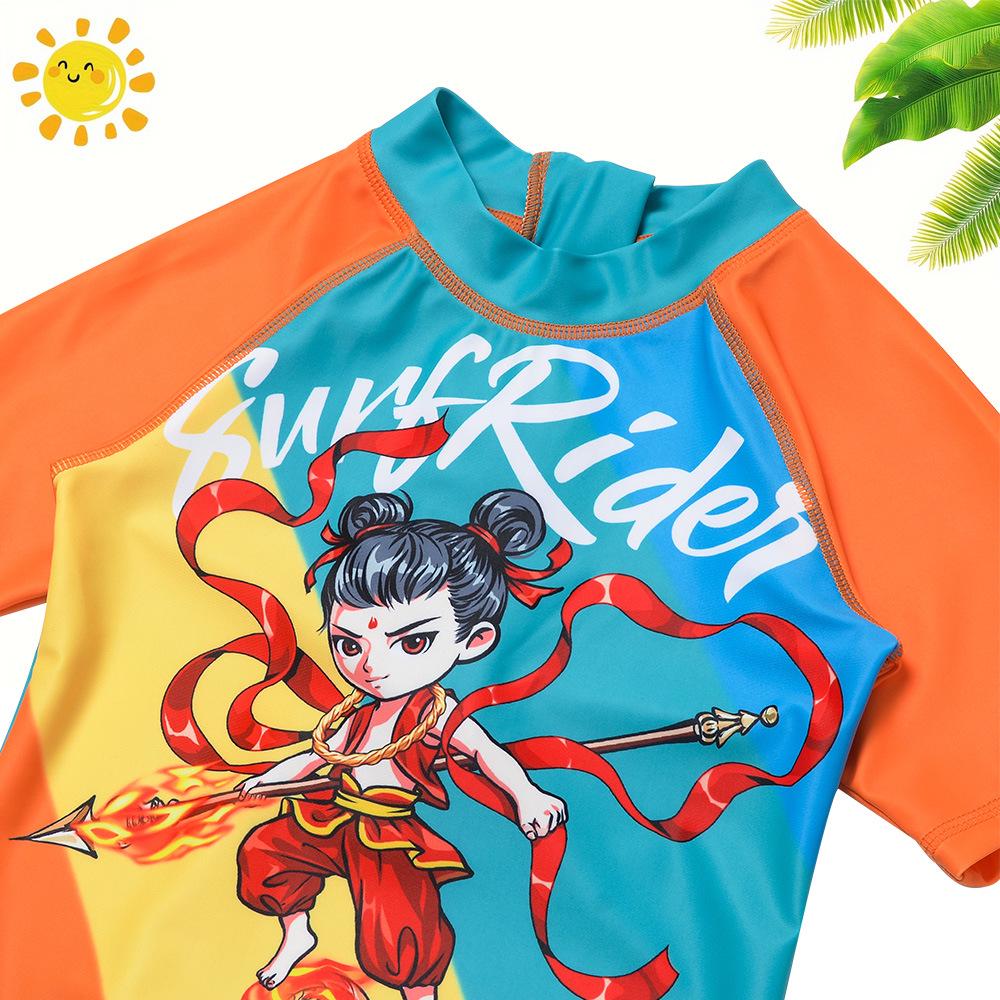 2025 Nezha Cartoon One-Piece Swimsuit with Swim Cap for Boys