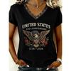 Women's T Shirt Print Graphic Flag Vintage Stylish Classic Short Sleeve V Neck Regular Tops Summer Spring