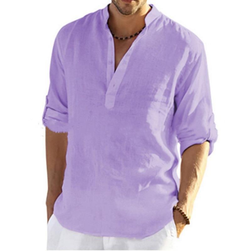 Maglietta da Uomo in Lino a Maniche Lunghe Moda Maglia Intima Larga Tinta Unita Manica Lunga Camicia in Cotone e Lino Uomo