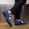 New Men Lefu Shoes Pointed Net Red Shoes One Step Scrub Leather Lightweight Outdoor Driving Dress Shoes Blue Size 38-48