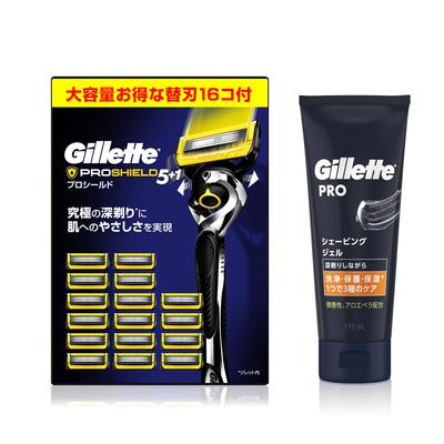 Gillette ProShield Manual Main Unit Replacement Blades Shaving Gel 175ml Shaving Razor Men (16 Included) + [Set Purchase] Men's