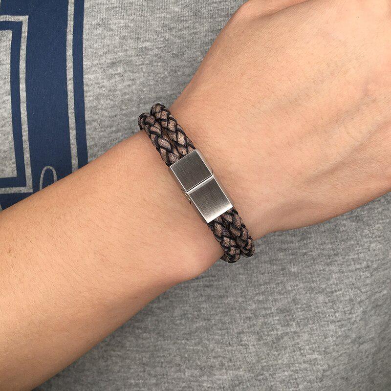 Fashion Men Bracelet Double Leather Bracelet Charm Wrist Band Vintage Male Female Jewelry Bangles Gift