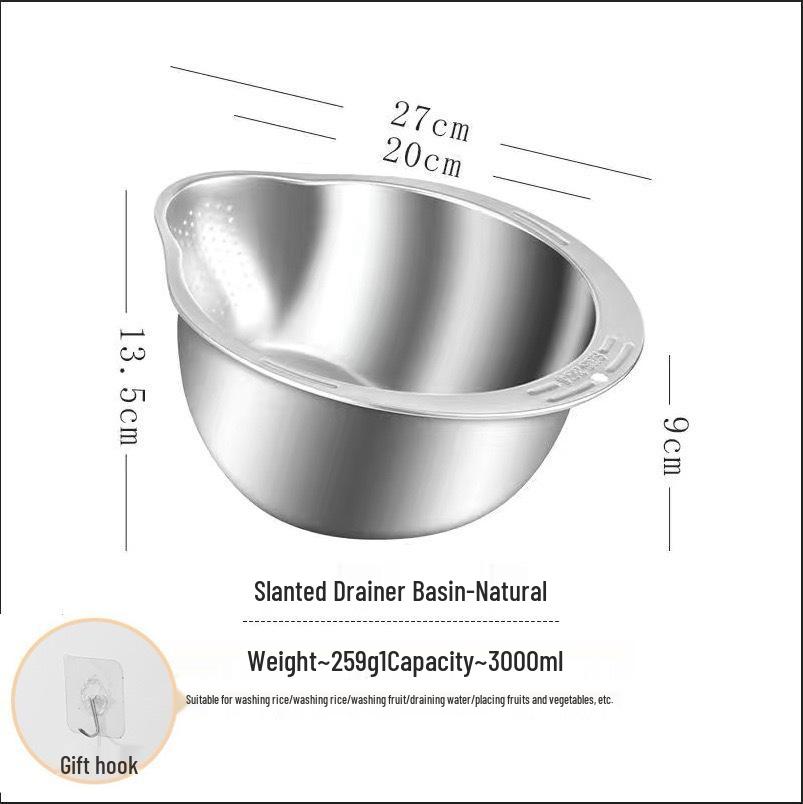 Cross-Border Stainless Steel Multifunctional Kitchen Basin with Sieve for Washing Rice, Fruits & Vegetables