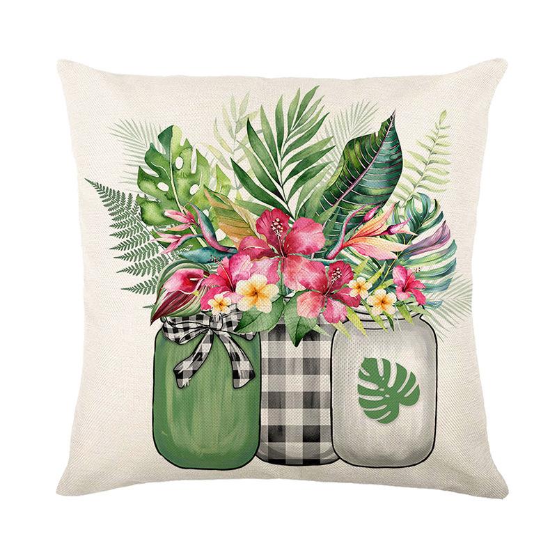 

New Green Plant and Flower Series Pillowcase Linen Letter Printing Home Fabric Living Room Cushion Cover 45 * 45 separate pillow cover