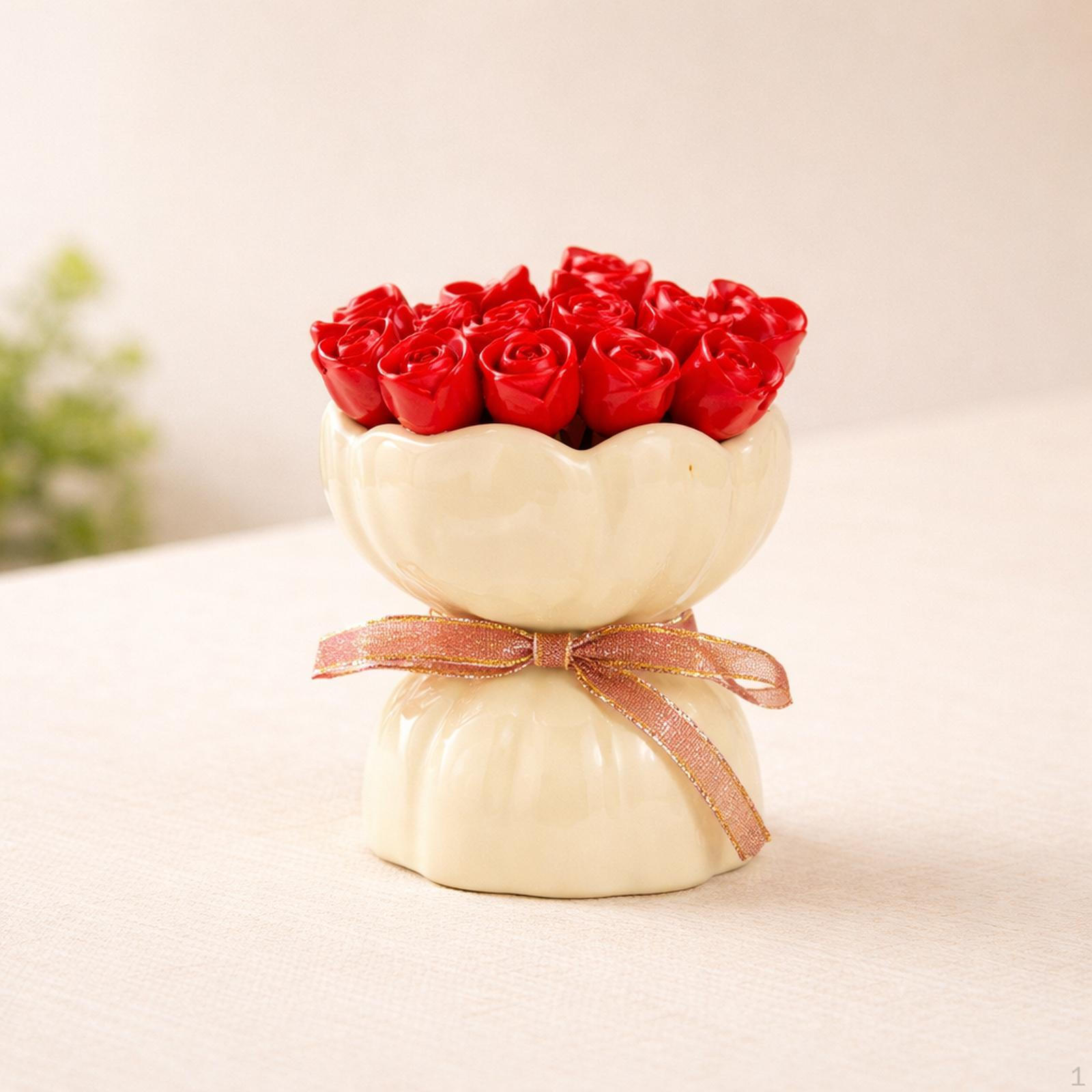 

12 Pieces Fruit Forks Set Creative Stainless Steel Holder Cute Food Picks Rose Shape Dinnerware красный