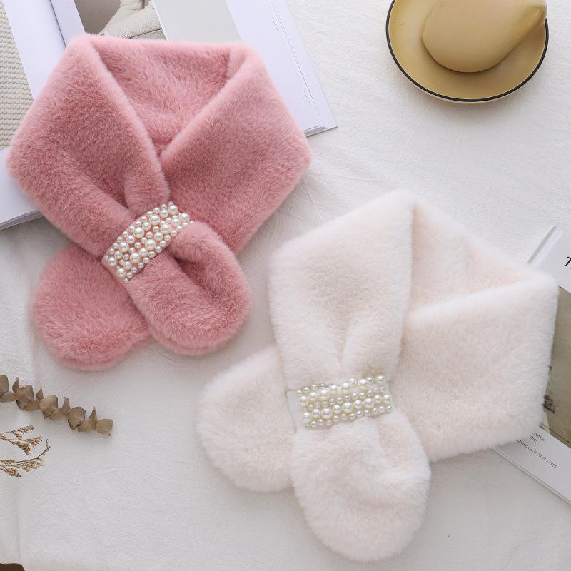 Korean Style Plush Imitation Fur Scarf - Thick, Warm, Solid Color Fashion for Women