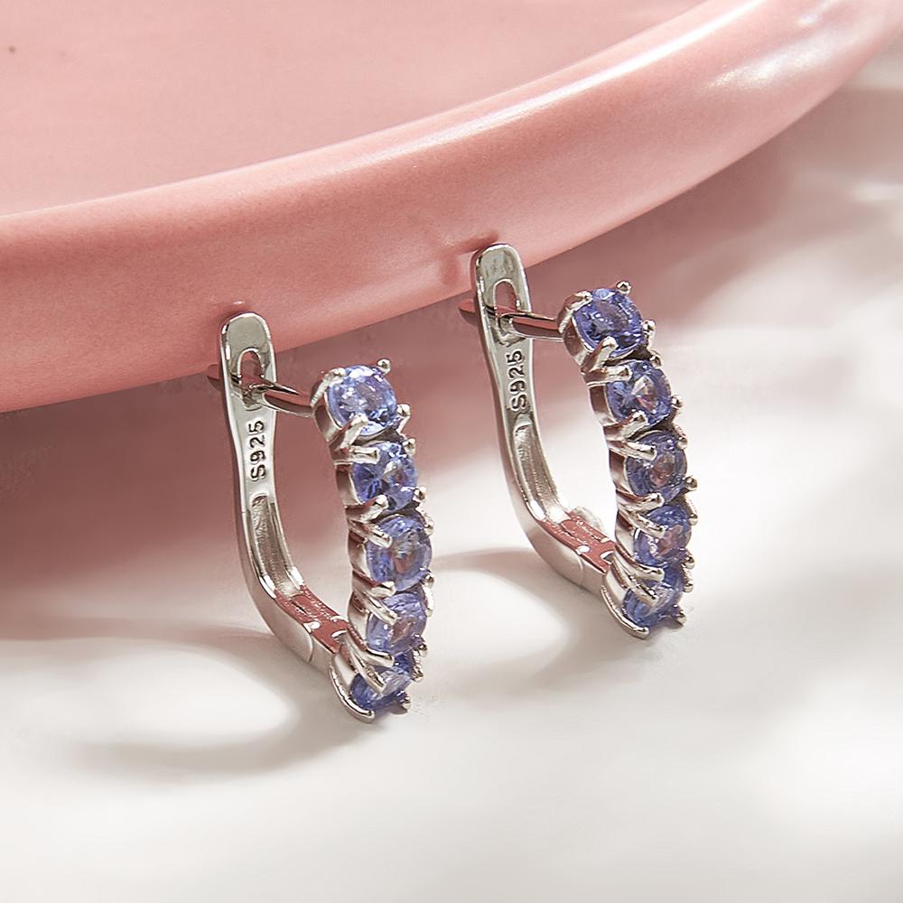 Set de bijuterii din tanzanit natural, cerceu inel, rotund, de 3 mm, cerceu inel din tanzanit albastru natural, argint 925