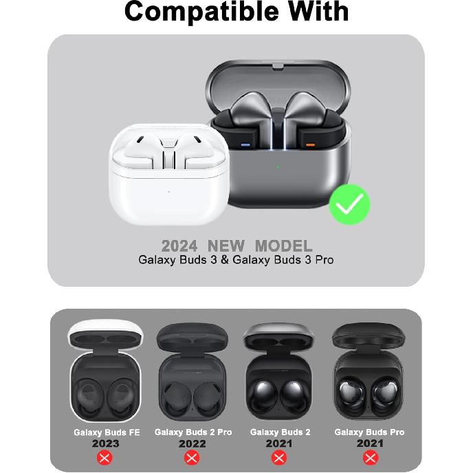 for Galaxy Buds 3 Pro Case & Galaxy Buds 3 Case, Waterproof Premium Silicone Cover with Carabiner, Wireless Charging, Patent Registered, Black