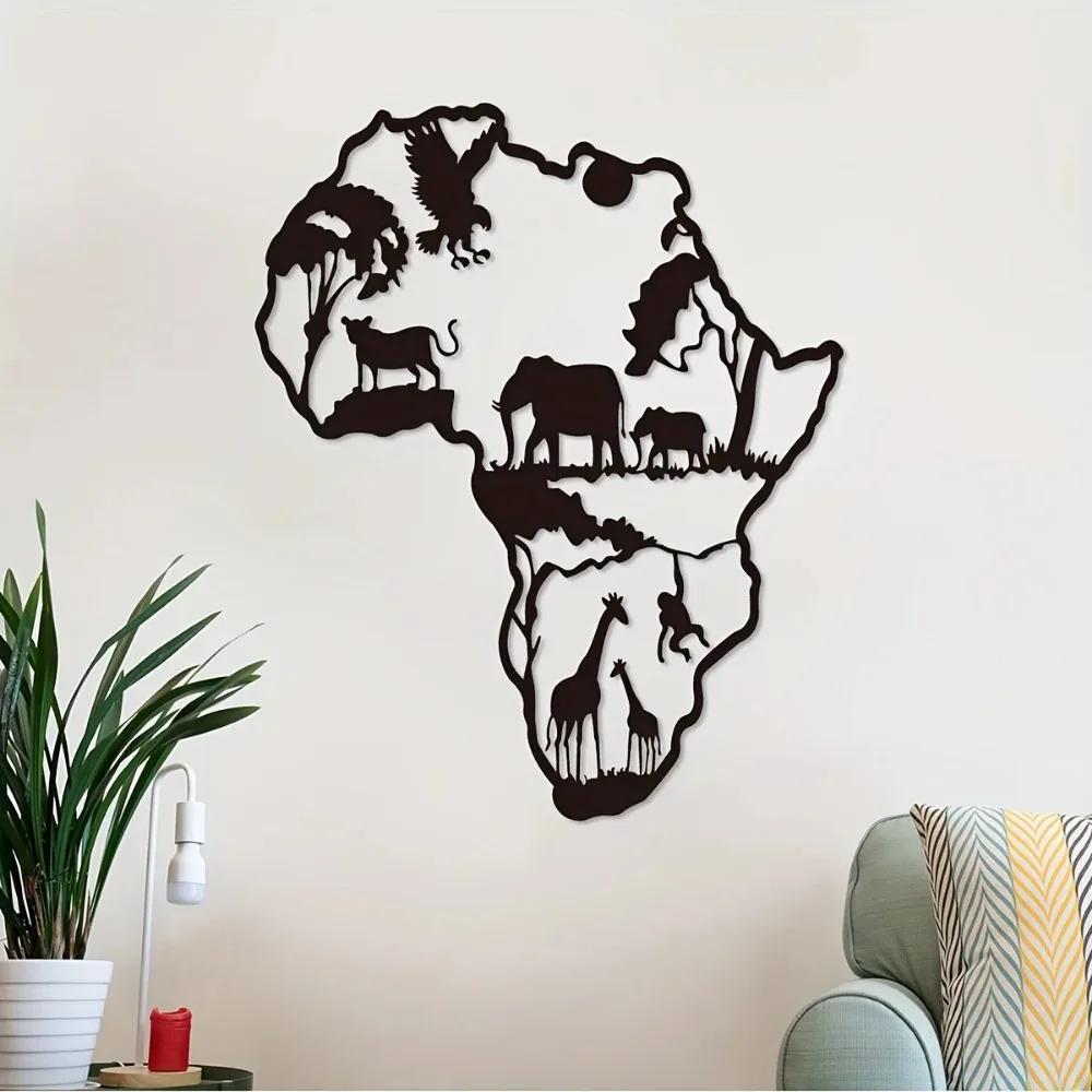 1pc African Animal Map Iron Crafts - Decoração elegante para ambientes internos e externos, ideal para sala de estar, quarto, corredor