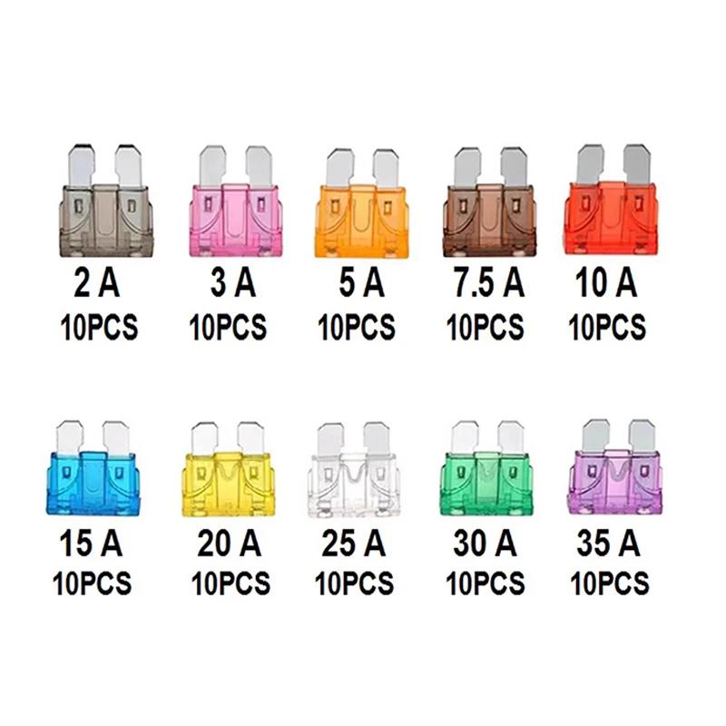 100 Pcs Car Fuses Small Mini Auto Blade Fuses 2A 3A 5A 7.5A 10A 15A 20A 25A 30A 35A AMP Assortment In Storage Box Fuses4