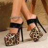 Fashion Eilyken Summer Extreme Platform Leopard Print Peep Toe Women Slippers Sexy Super Stiletto High Heels Slide Female Shoes