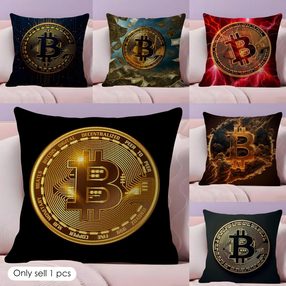 Cool Bitcoin Cushion Cover Natural Linen Pillow Case DoubleSided Print Decorative Sofa Pillowcase Home Decor Gift