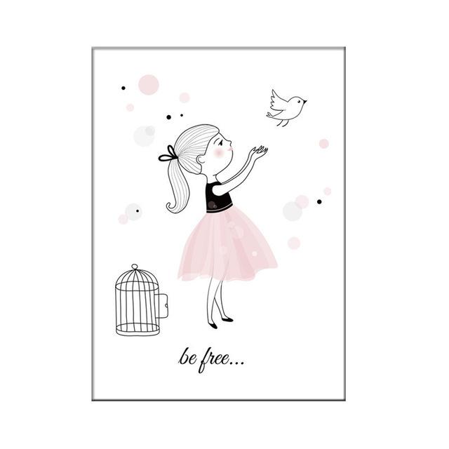 Nordic Cartoon Pink Bird for Girls Kids Canvas Painting Kindergarten Oil Painting Wall Pictures for Living Room Home Decoration