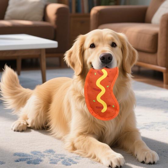 Hamburger Dog Chew Toy with Squeaker Pizza Hot Dog Popcorn Sausage Teething Cleaning Toy Interactive Toy for Small Medium Large