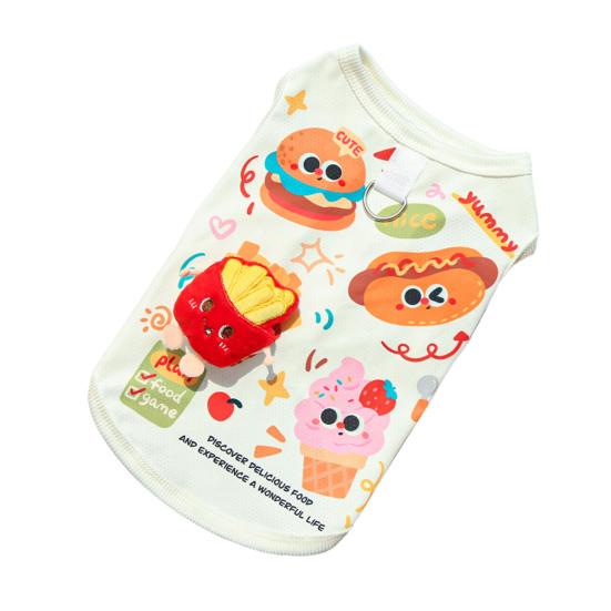 Dog Shirt Summer Ice Silk Pet T-Shirts Soft Breathable Burger Fries Ice Cream Print Sleeveless Vest for Small Medium Dogs