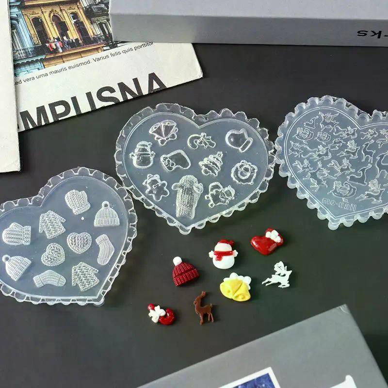 Christmas 3D Silicone Nail Molds - Snowman Tree Elk Gingerbread Man, DIY Manicure Decorations for Salon Home Nail Art Design