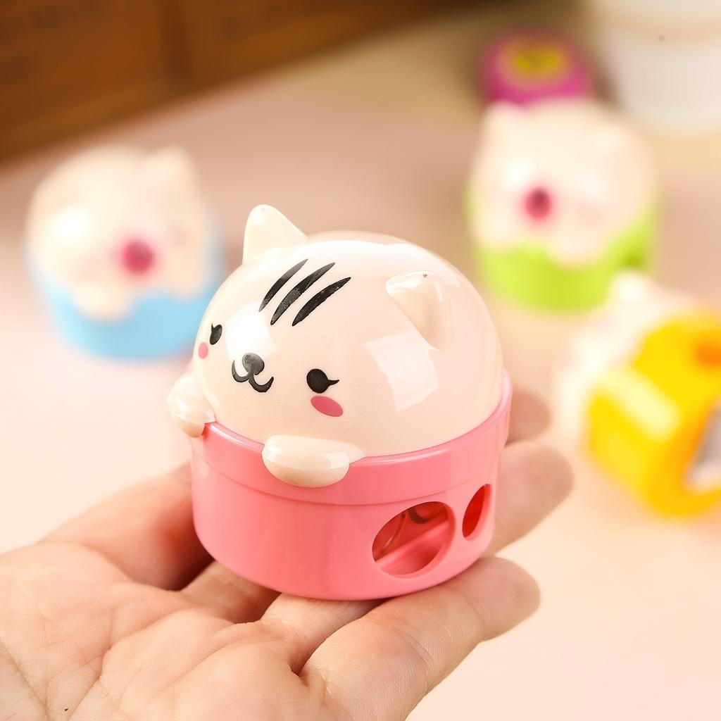 Creative Stationery Children Pencil Sharpener Cute Cartoon Cat Double Hole Pencil Sharpener