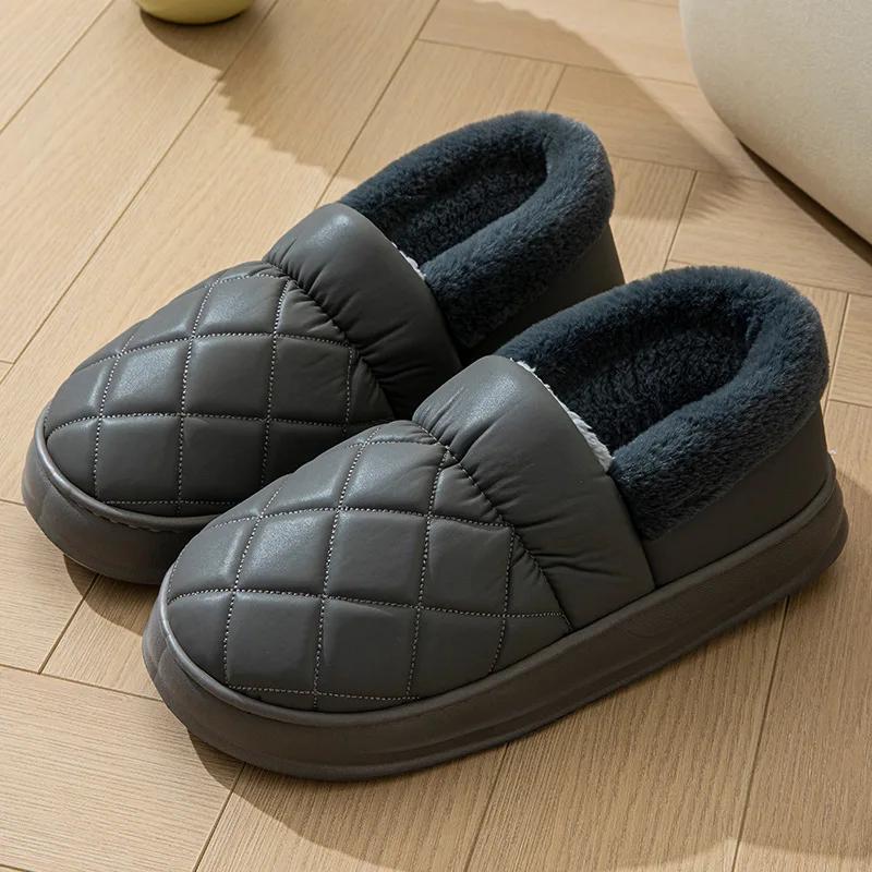 Men Winter Warm Slippers Waterproof Large Size Home Bedroom Casual Shoes House Indoor Non Slip Thick Sole Slides