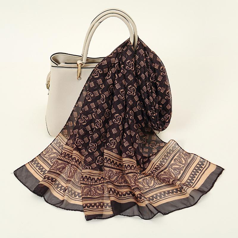 

Шифоновый шарф с принтом лотоса, модный легкий шейный платок для женщин, летний шейный солнцезащитный шелковый шарф-шаль 150*50 см