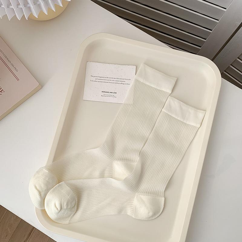 Female Summer Thin Style Breathable Pure Color All Kinds of Vertical Grain Boneless In The Tube Ice Ice Pile Socks