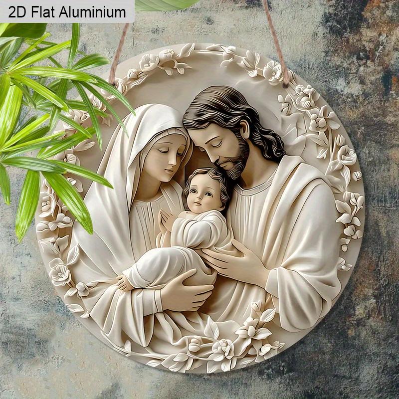 2D Flat Aluminium Nativity Christmas Sign - Holy Night Figurine Ornaments - Aluminium Manger Sign - Ideal for Front Door, Wall, Porch, Window Decor