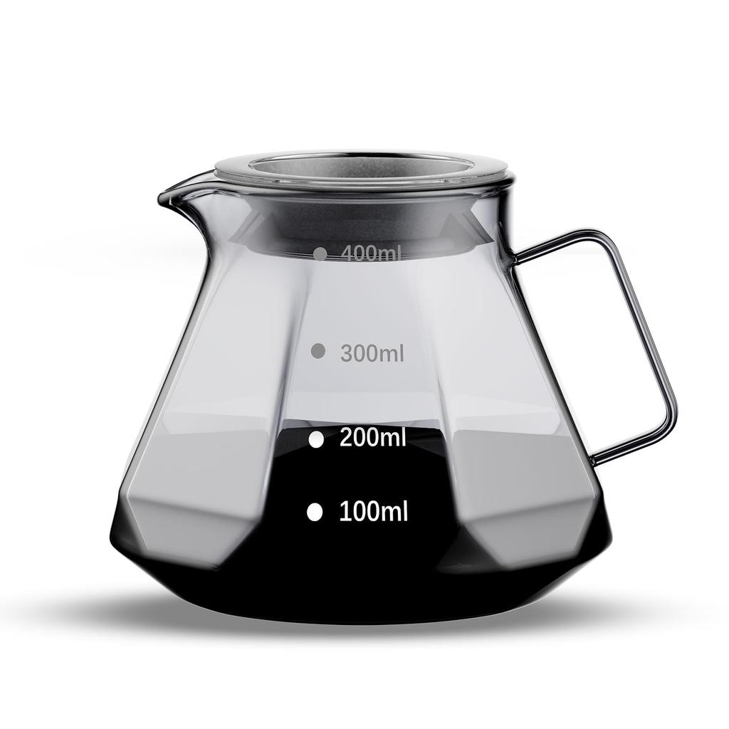 ESTVLB 400ml Heat-Resistant Glass Coffee Server with Graduations, Serves 1-2 People, Microwave Safe, with Lid, Hand Drip Coffee Server, Coffee Drip