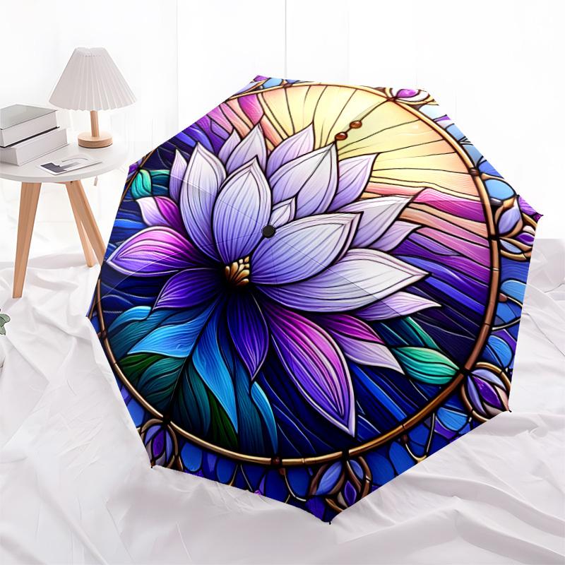 1pc Stained Glass Lotus Mandala Umbrella with Plastic Handle,Suitable for All Seasons Home Travel Outdoor UmbrellaDD1114