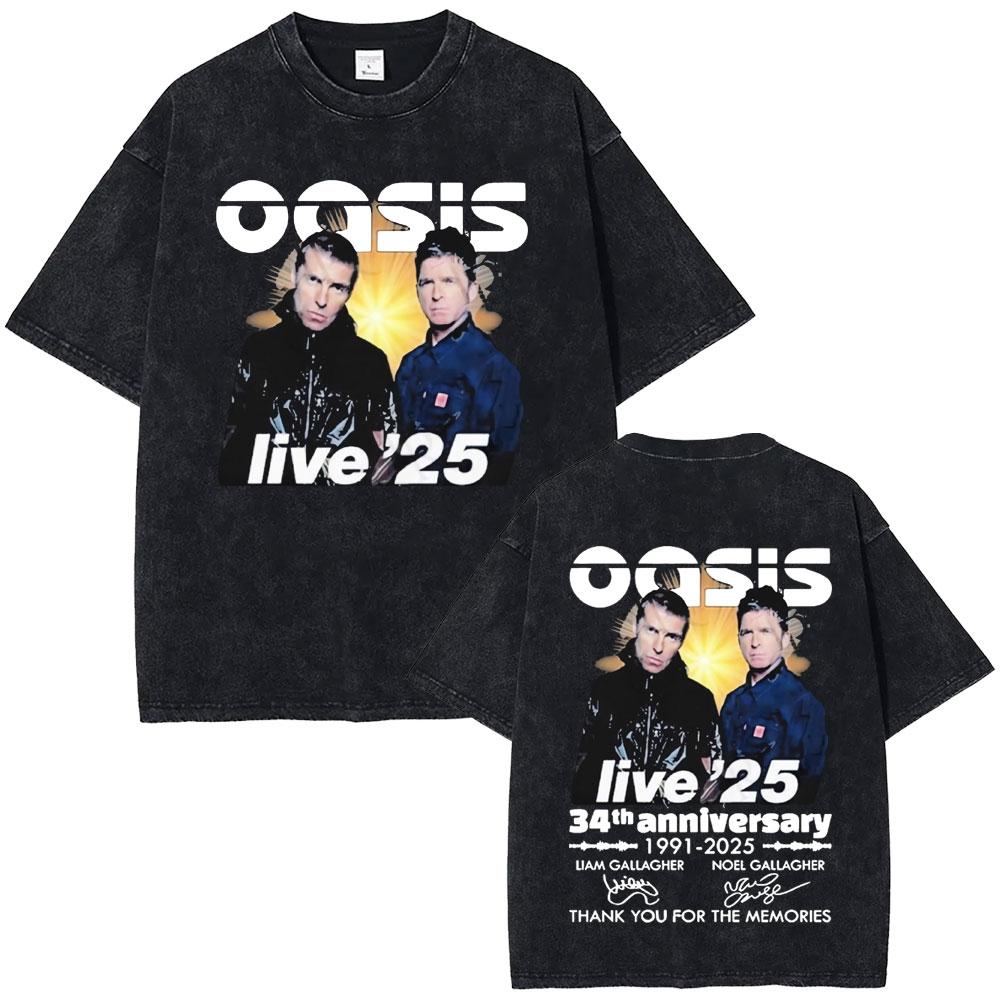 

Washed Vintage Rock Band O-Oasis Live 25 World Tour Logo Print T-shirt Men Women Fashion Gothic Oversized Short Sleeve T Shirts 4XL