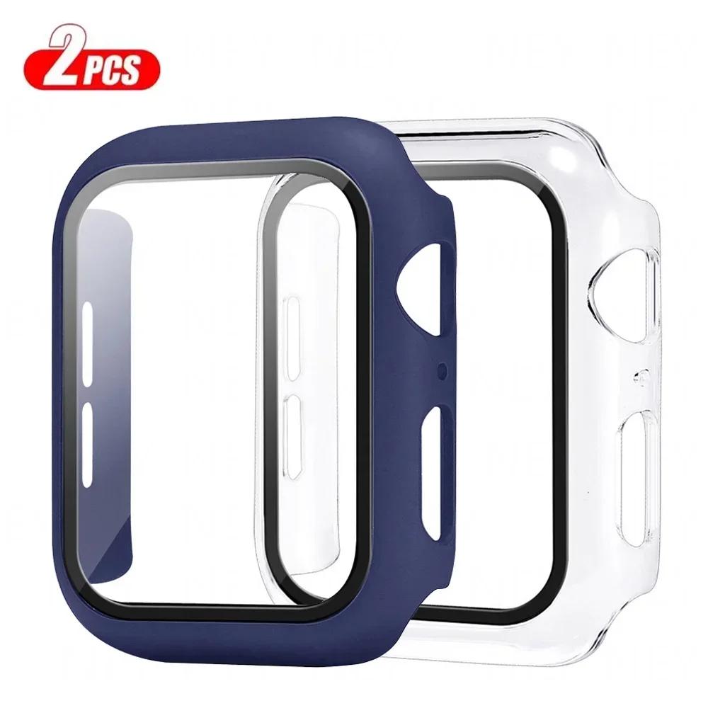 2Pcs Tempered Glass+cover For Apple Watch Case 45-41-42-40-44mm Screen Protector iwatch serie 9 6 SE 7 8 Apple Watch Accessories
