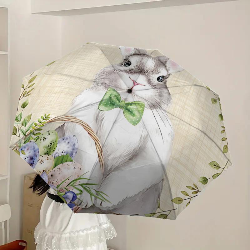 1pc Easter Bunny Automatic Folding Umbrella, 8 Ribs Iron Frame, Suitable for Outdoor Travel and Daily Use Yy251120259