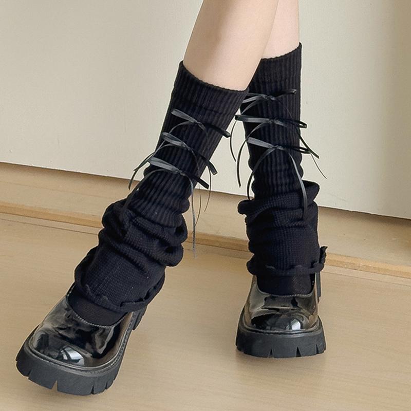 Winter Sweet Bow Lace Leg Warmers Lolita Y2K Bow Design Thermal Ruffle Stacking Ankle Socks For Women Girls Layered Warm Socks