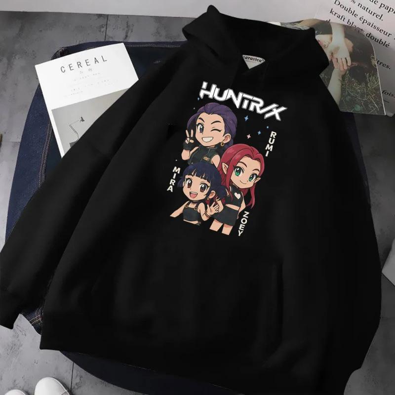 Autumn Winter Kpop Demon Hunters Printed Hoodies Fashionable Casual Warm Sports Long Sleeved Women's Hooded Sweatshirts