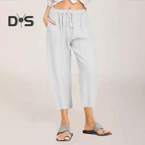 

Женские летние укороченные брюки с высокой талией, широкие брюки с завязками, однотонные повседневные брюки свободного кроя XXL серый