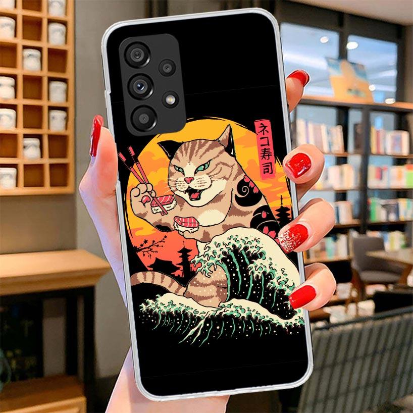 Ramen Sushi Samurai Tattoo Cat Phone Case For Samsung Galaxy A17 A37 A57 A16 A26 A36 A56 A15 A25 A35 A55 A14 A24 A34 A54 A13 A23