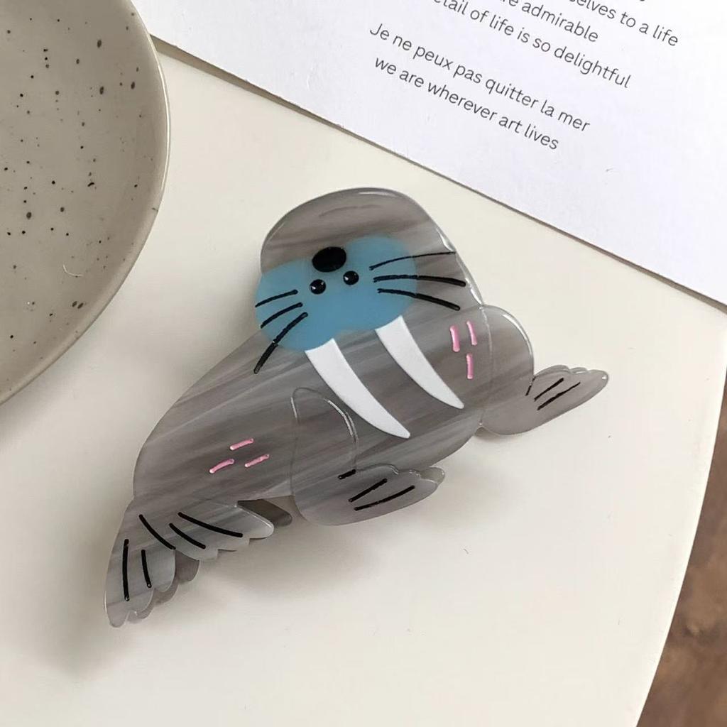 1pc Sea Creature Shape Hair Clip, Fun Walrus Acetate Hair Clip, Cute Hair Accessory, Women's Large Hair Shark Clip