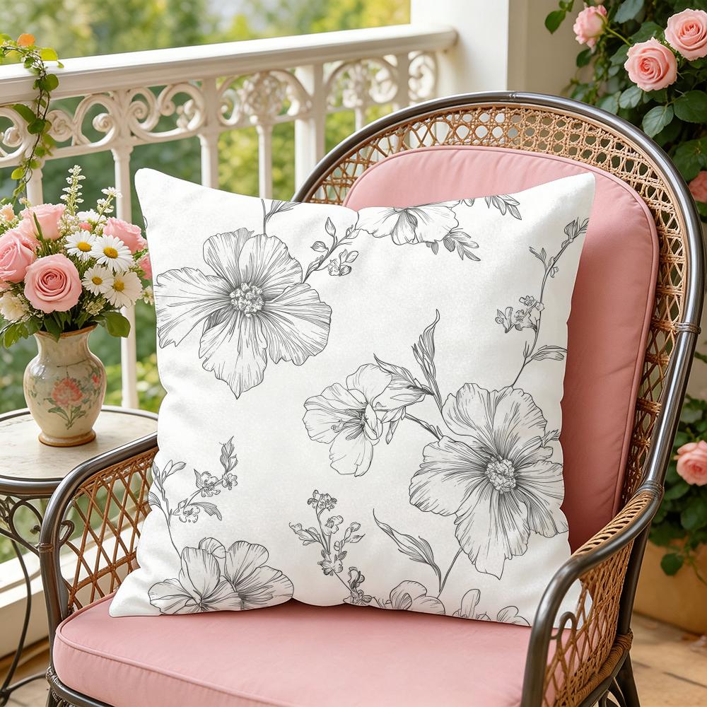 Gray Low White Flower Cushion Cover Soft Plush Throw Pillow Cover DoubleSided Decorative Cushion Case Sofa Bedroom Home Decor