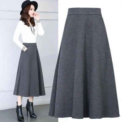 Woolen Skirt Large Swing A-line Skirt High Waist Mid-length Large Size Women's Long Skirt Large Swing Skirt Elastic Skirts